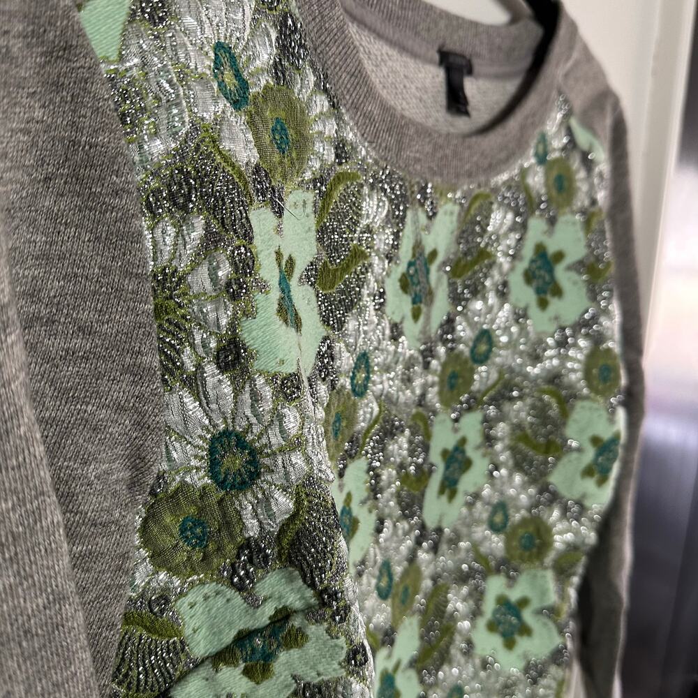 J. Crew Women's Gray Blue Green Embroidered Metallic Floral Pullover Size XS - Picture 6 of 9
